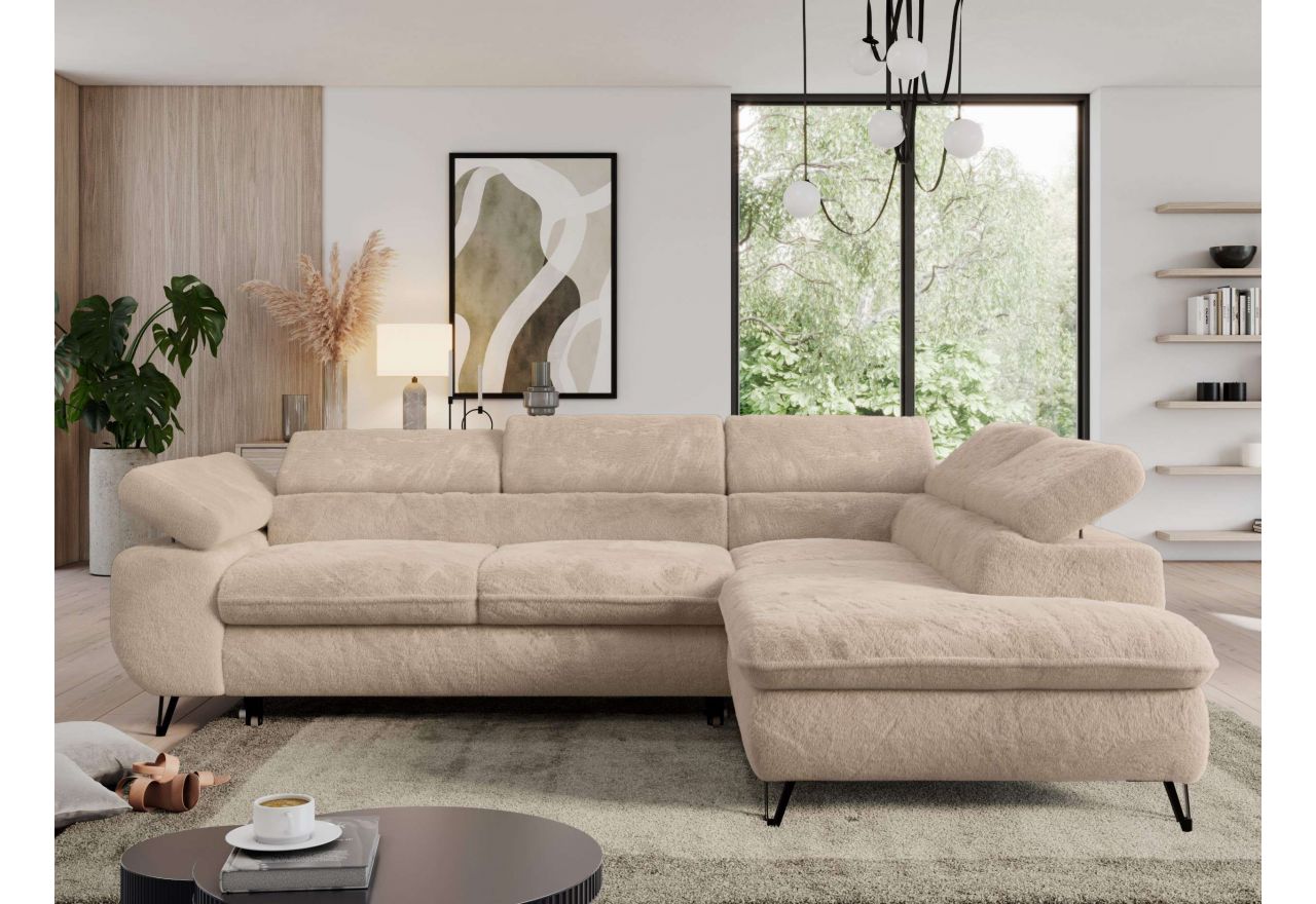 Narożnik - PEDRO L - strona prawa - beżowy, plusz