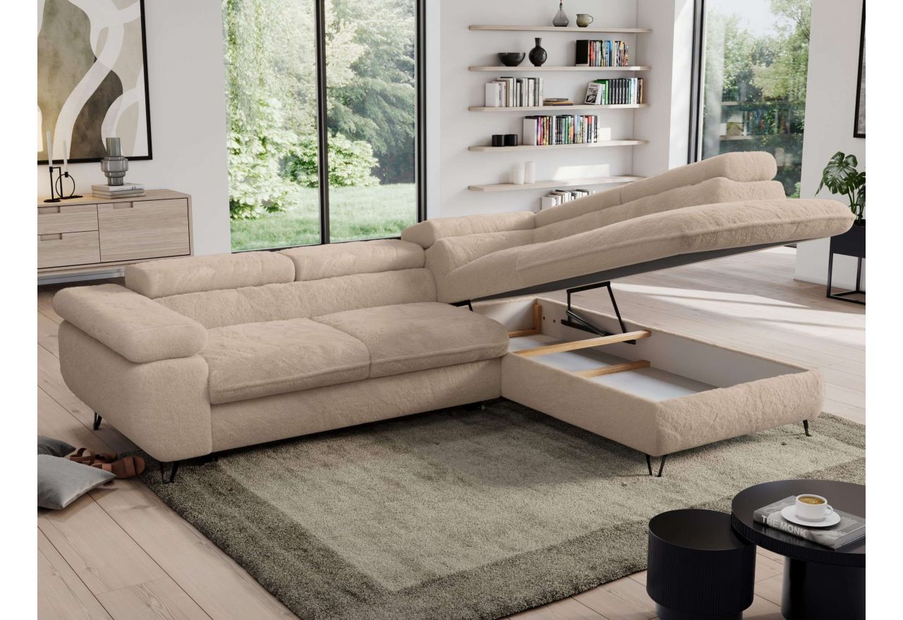 Narożnik - PEDRO L - strona prawa - beżowy, plusz