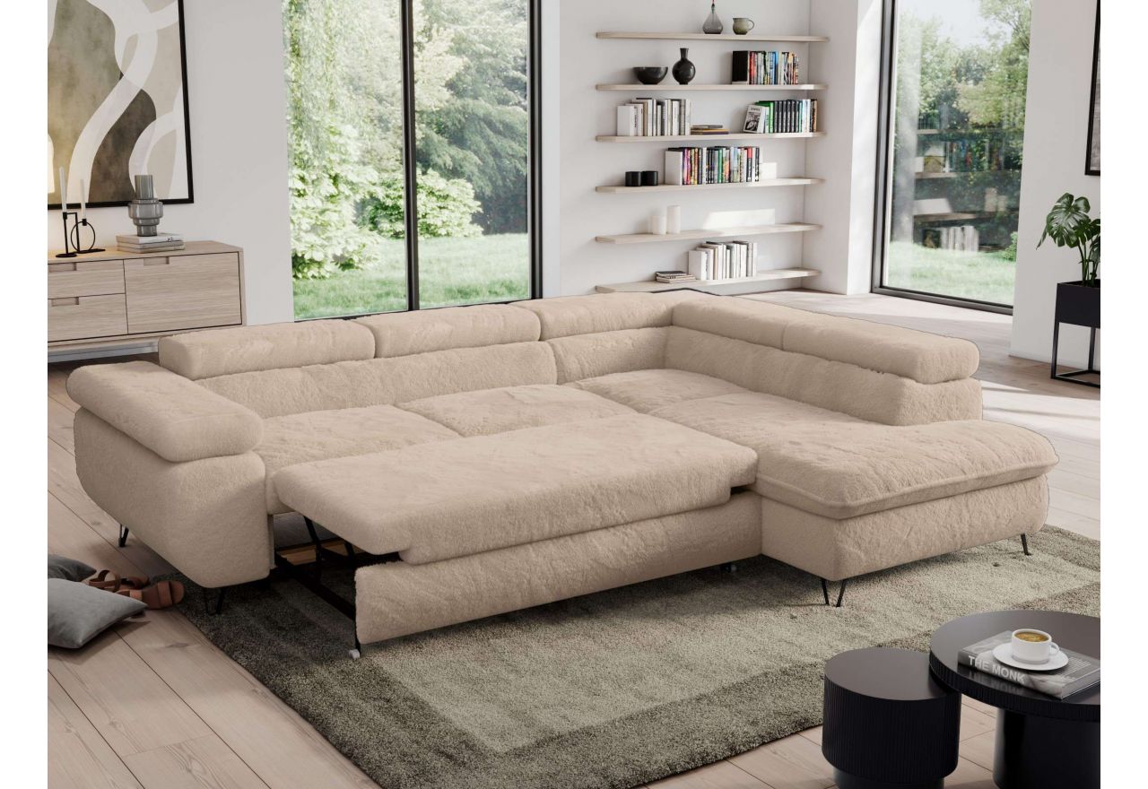 Narożnik - PEDRO L - strona prawa - beżowy, plusz