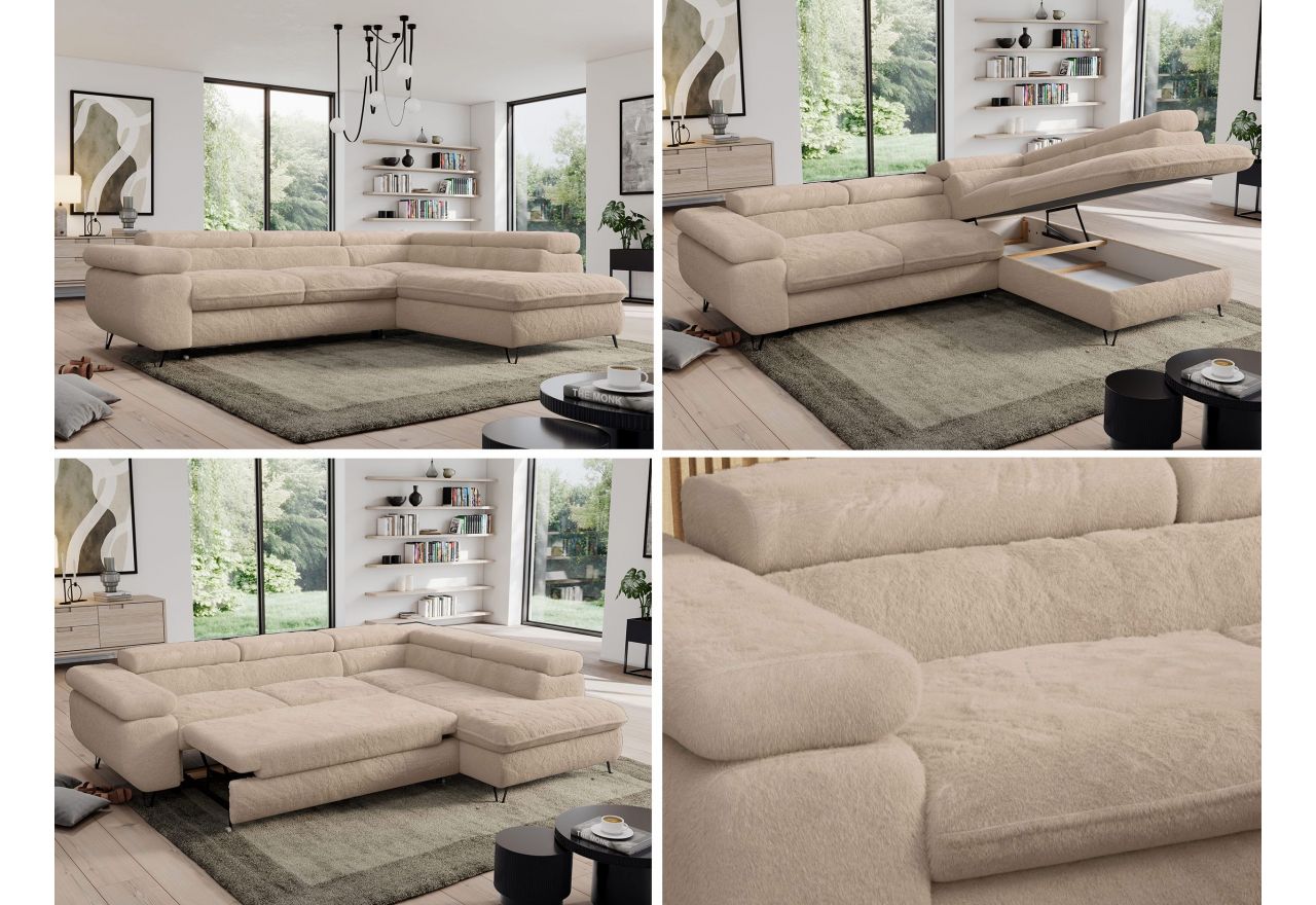 Narożnik - PEDRO L - strona prawa - beżowy, plusz