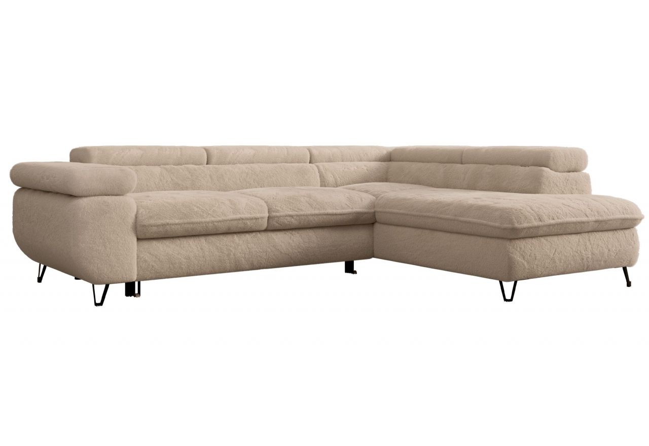 Narożnik - PEDRO L - strona prawa - beżowy, plusz