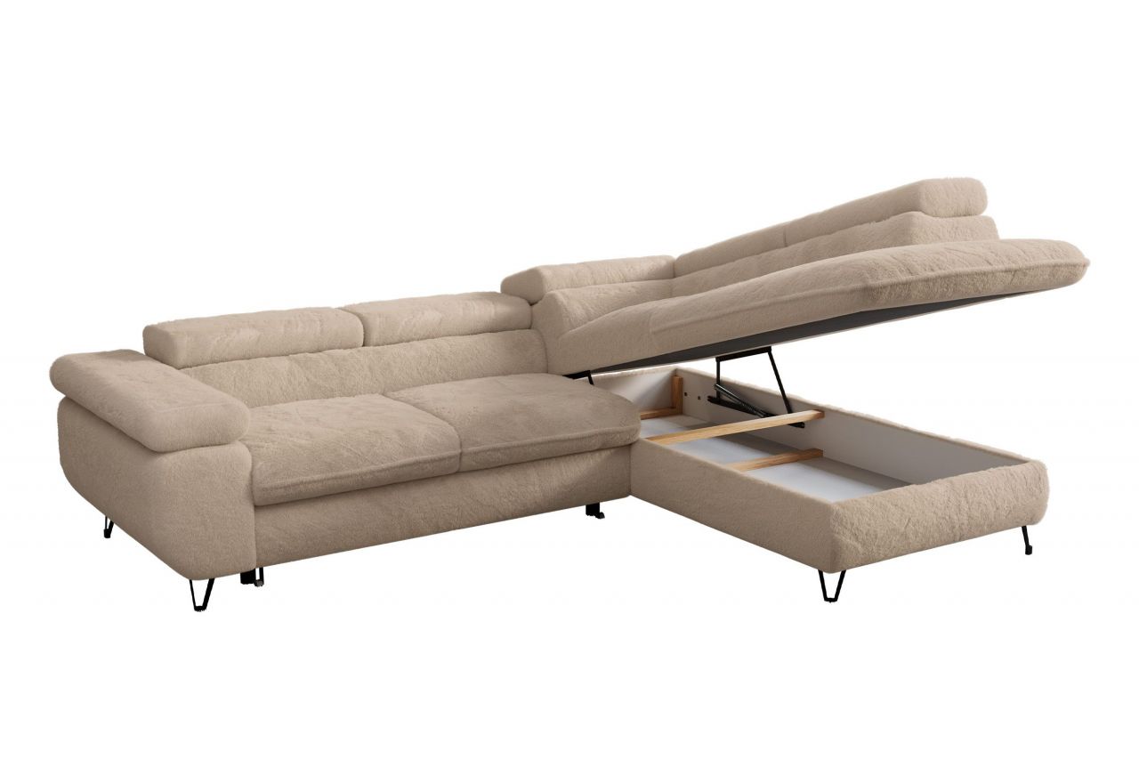 Narożnik - PEDRO L - strona prawa - beżowy, plusz