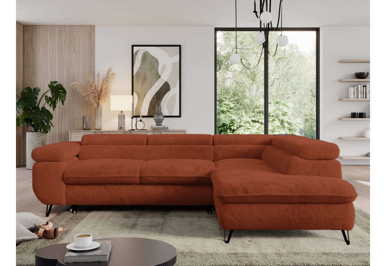 Narożnik - PEDRO L - strona prawa - pomarańczowy, plusz