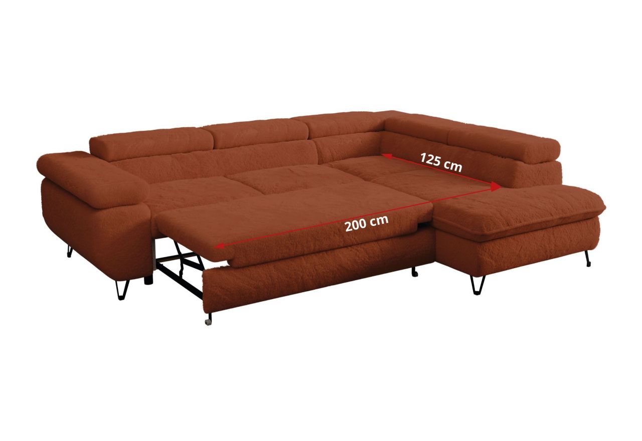 Narożnik - PEDRO L - strona prawa - pomarańczowy, plusz