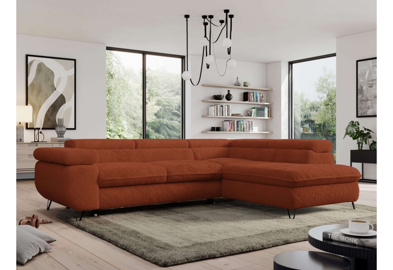 Narożnik - PEDRO L - strona prawa - pomarańczowy, plusz