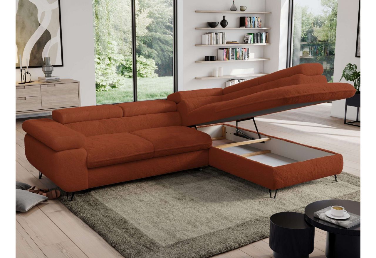 Narożnik - PEDRO L - strona prawa - pomarańczowy, plusz