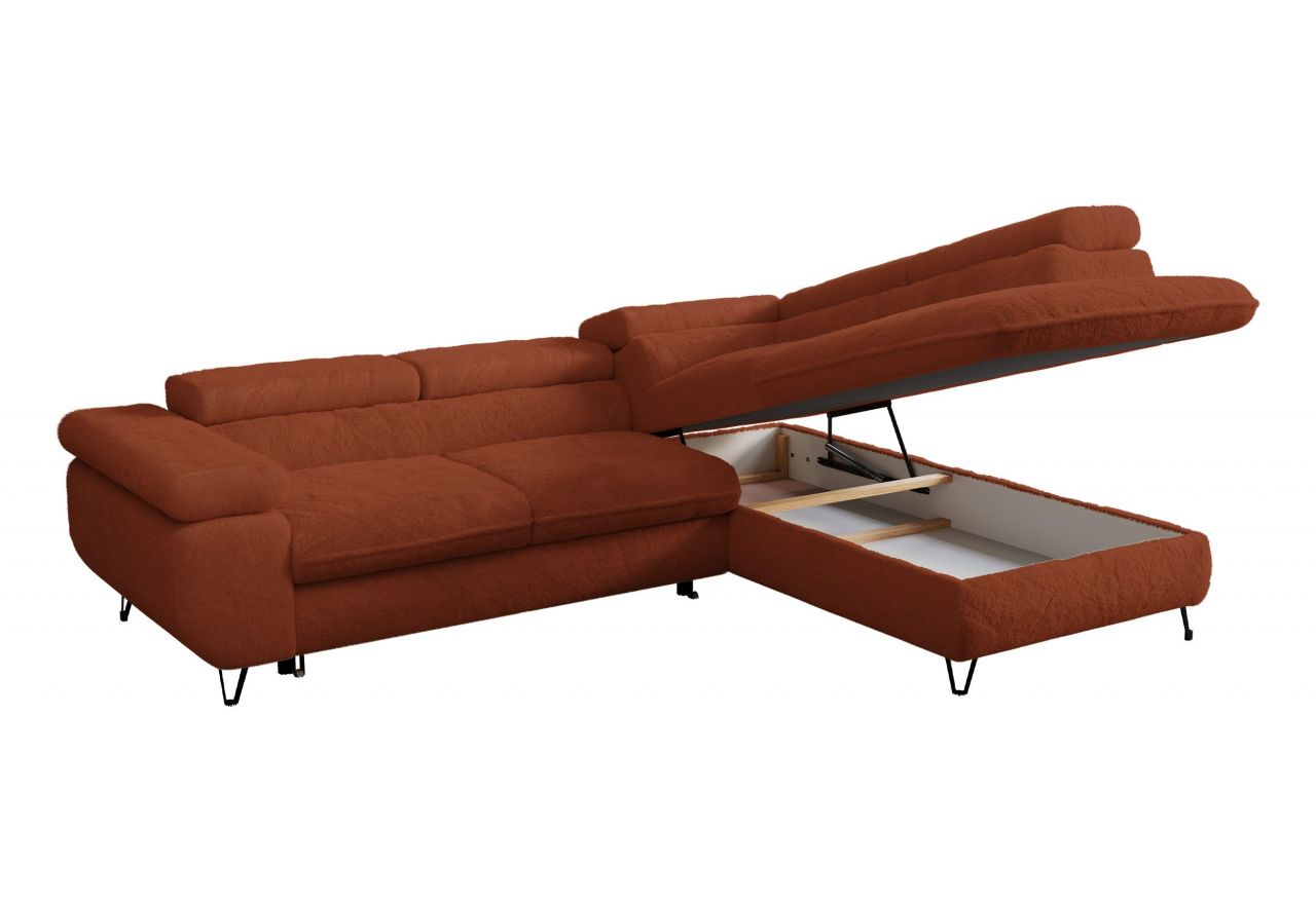 Narożnik - PEDRO L - strona prawa - pomarańczowy, plusz