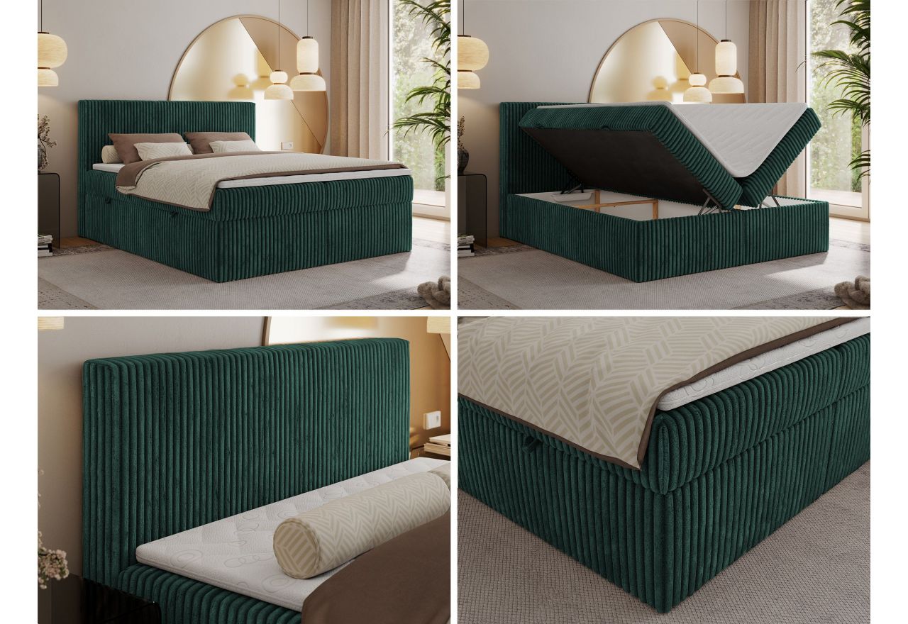 Łóżko kontynentalne TILIANO 160x200 - H3 - ciemnozielony, sztruks