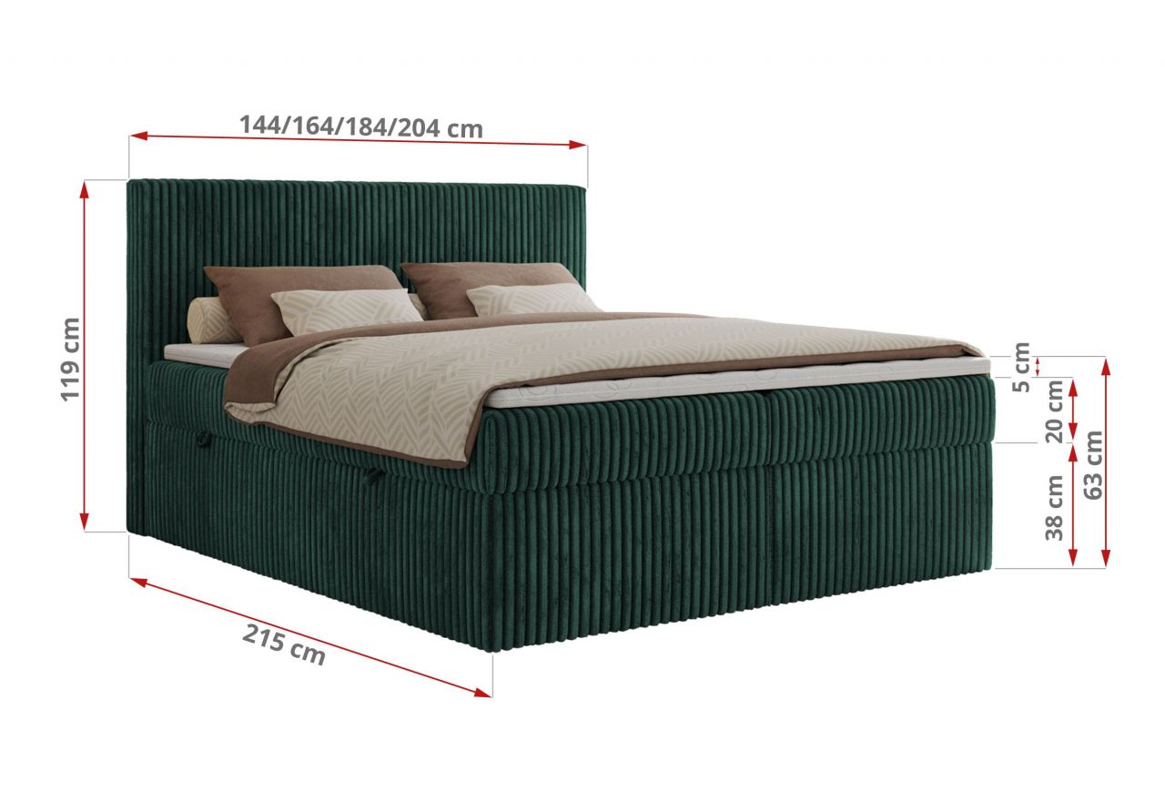 Łóżko kontynentalne TILIANO 180x200 - H3 - ciemnozielony, sztruks
