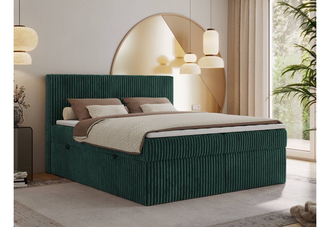 Łóżko kontynentalne TILIANO 200x200 - H3 - ciemnozielony, sztruks