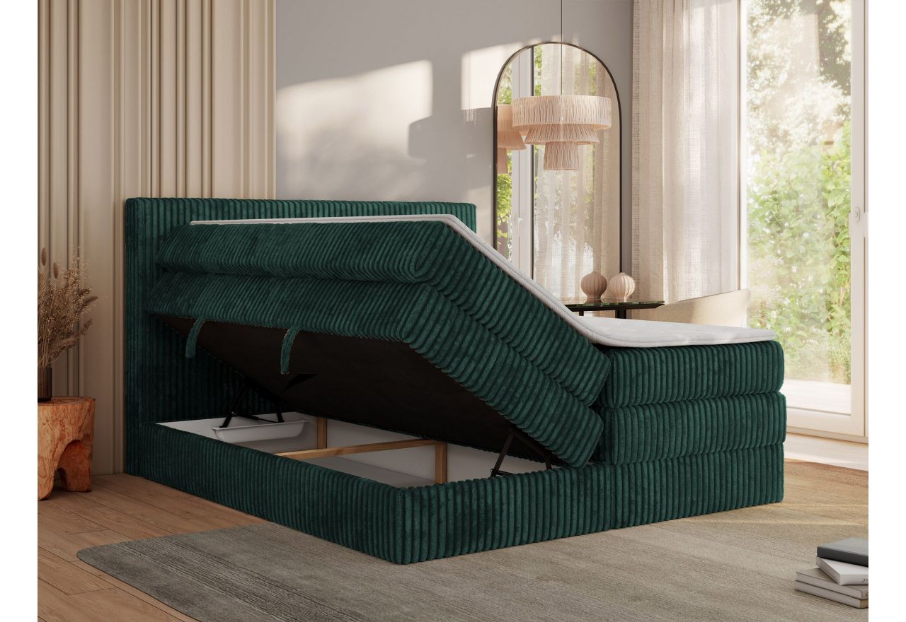 Łóżko kontynentalne TILIANO KING 160x200 - H3 - ciemnozielony, sztruks