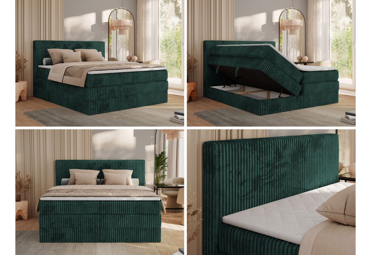 Łóżko kontynentalne TILIANO KING 160x200 - H3 - ciemnozielony, sztruks