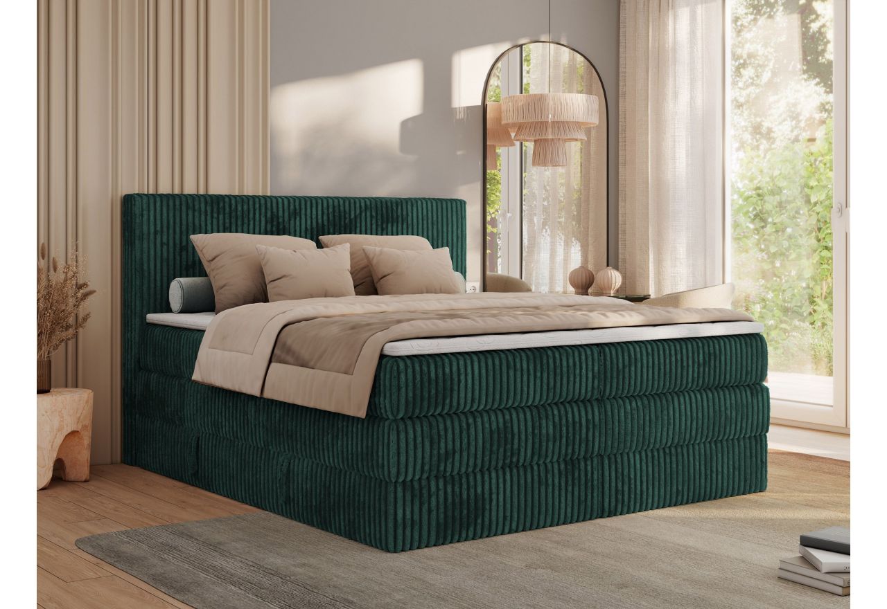 Łóżko kontynentalne TILIANO KING 180x200 - H3 - ciemnozielony, sztruks