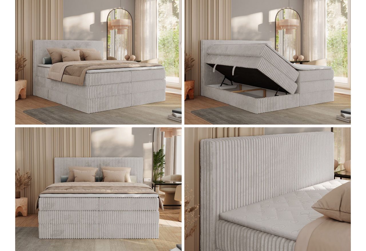 Łóżko kontynentalne TILIANO KING 200x200 - H3 - jasnoszary, sztruks