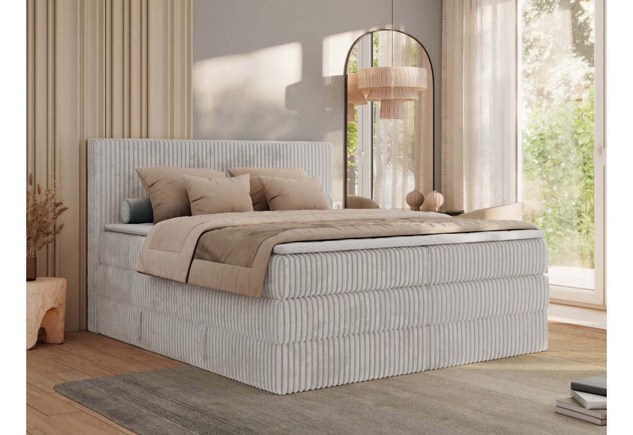 Łóżko kontynentalne TILIANO KING 200x200 - H4 - jasnoszary, sztruks