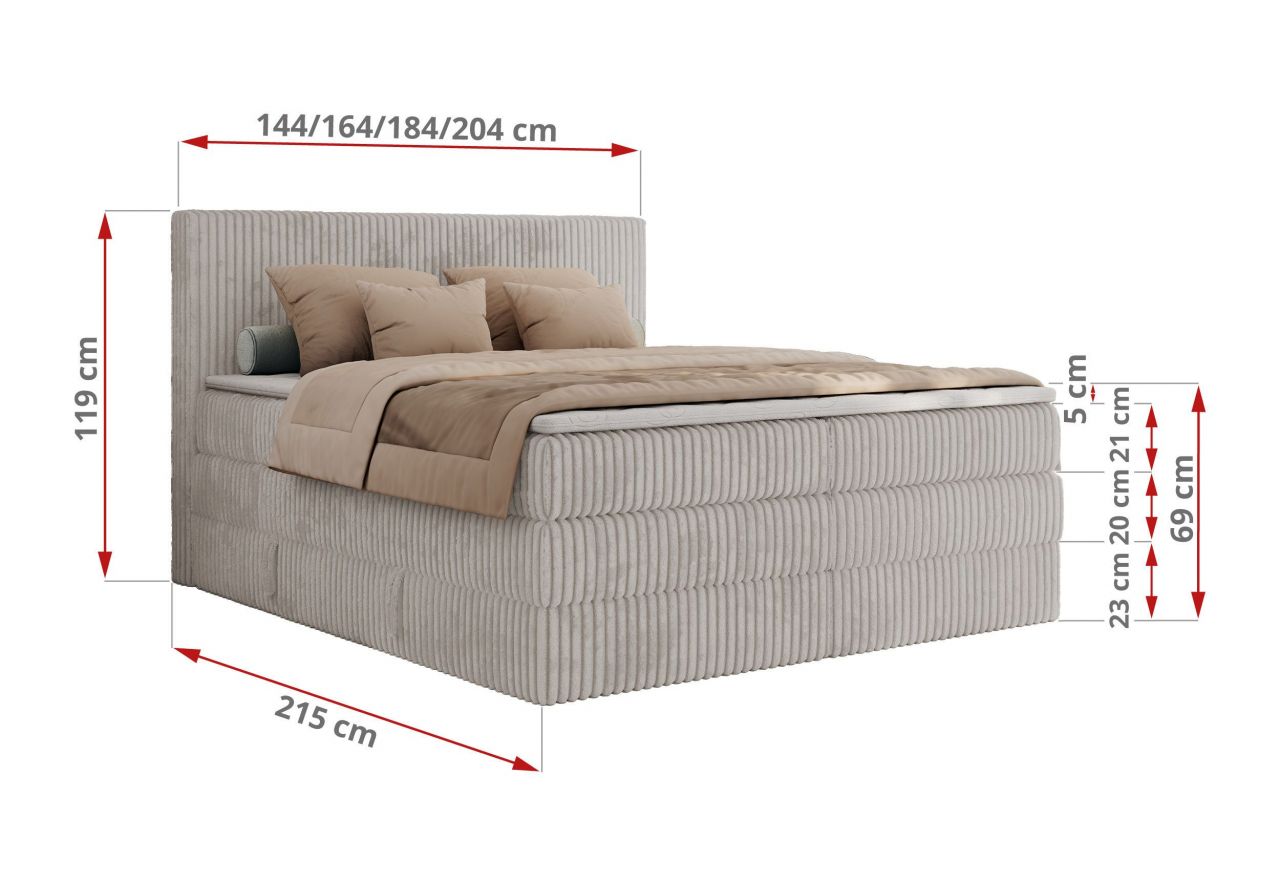 Łóżko kontynentalne TILIANO KING 200x200 - H4 - jasnoszary, sztruks