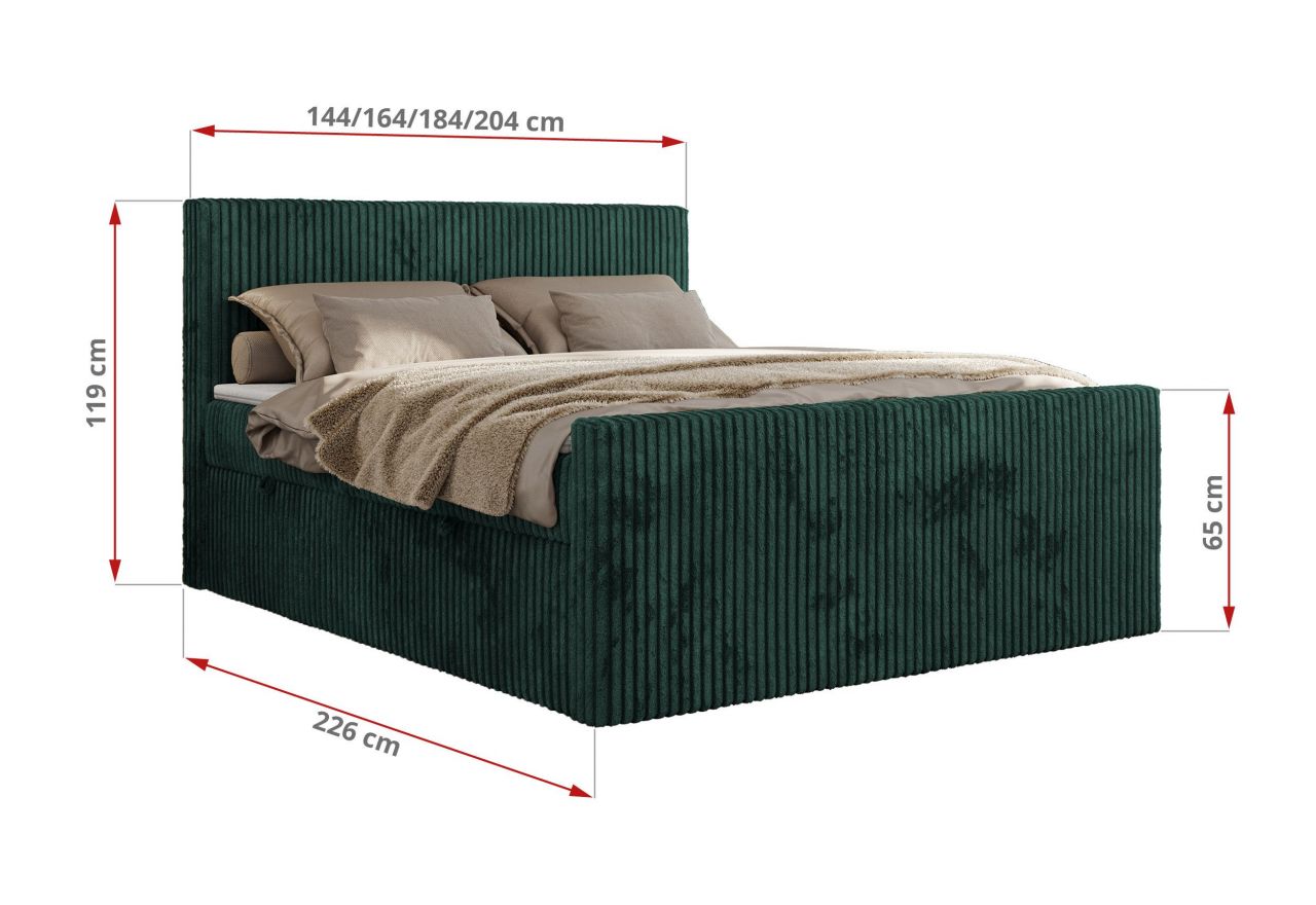 Łóżko kontynentalne TILIANO DUO 160x200 - H3 - ciemnozielony, sztruks