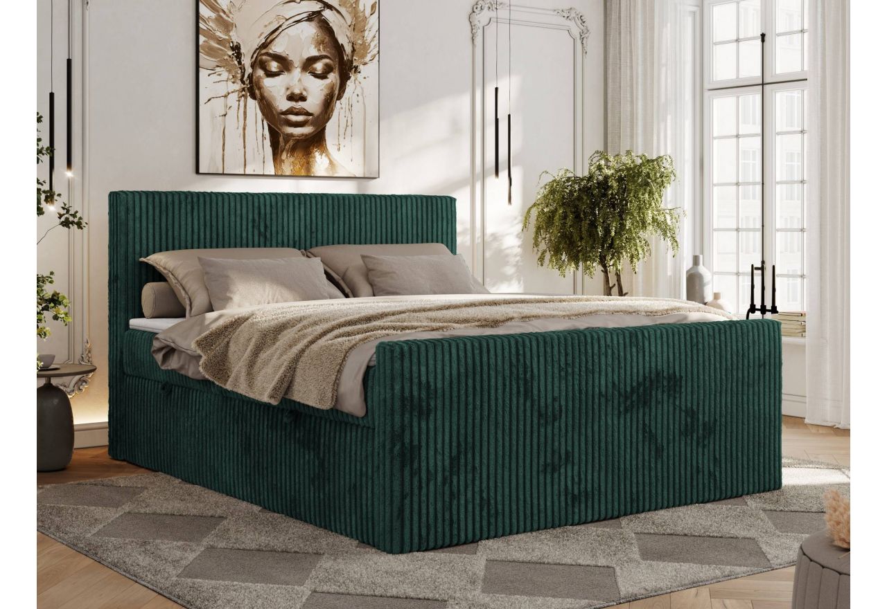 Łóżko kontynentalne TILIANO DUO 140x200 - H4 - ciemnozielony, sztruks