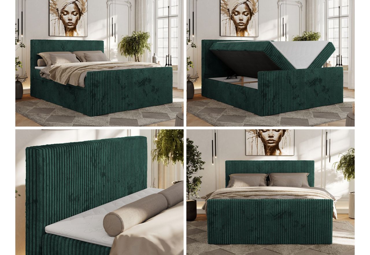 Łóżko kontynentalne TILIANO DUO 160x200 - H4 - ciemnozielony, sztruks