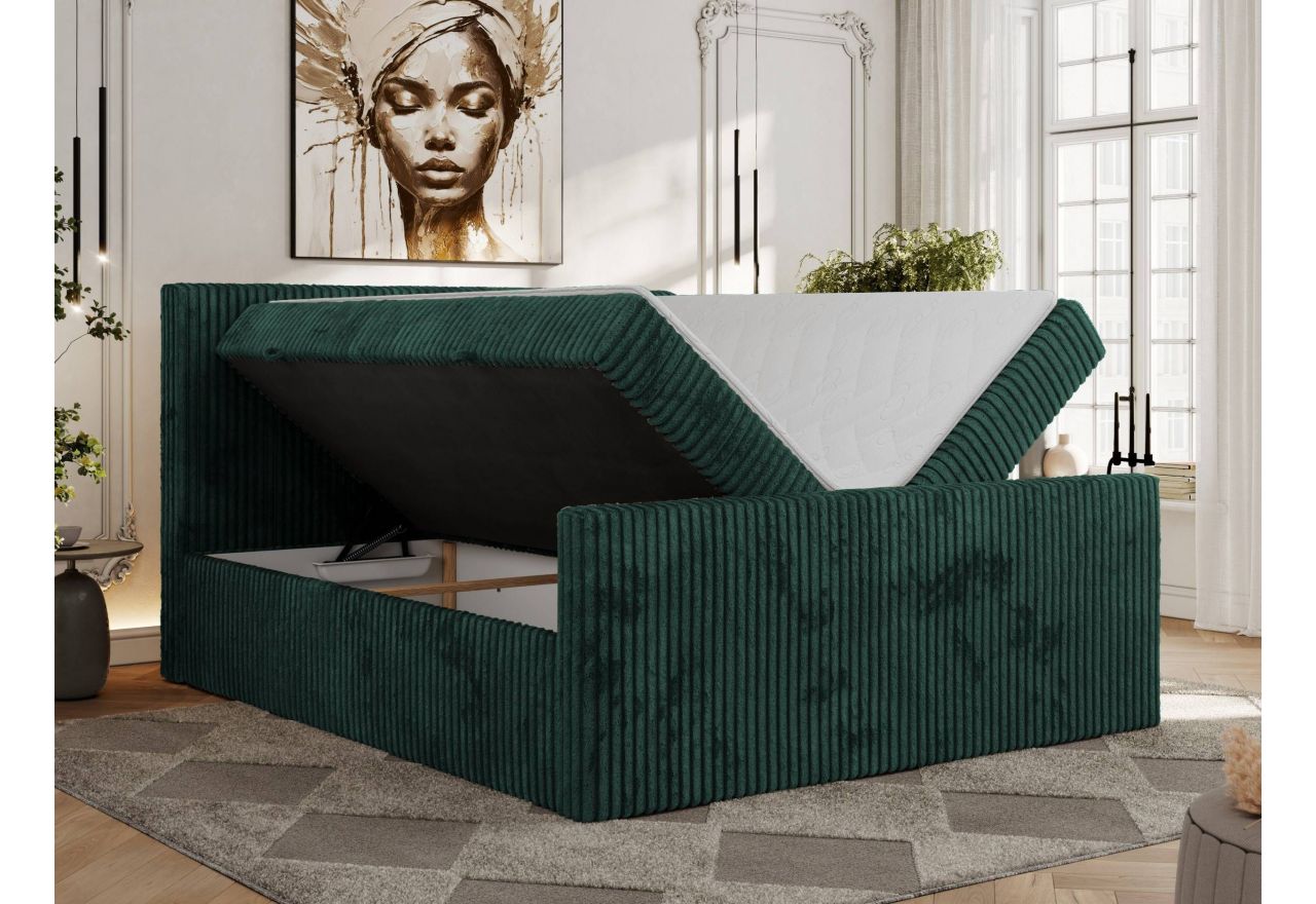 Łóżko kontynentalne TILIANO DUO 200x200 - H4 - ciemnozielony, sztruks