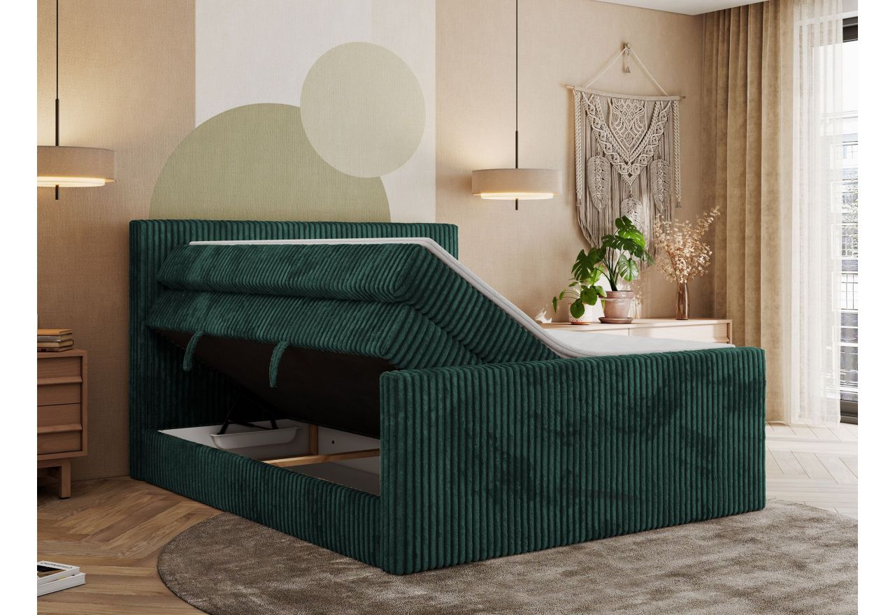 Łóżko kontynentalne TILIANO KING DUO 140x200 - H3 - ciemnozielony, sztruks