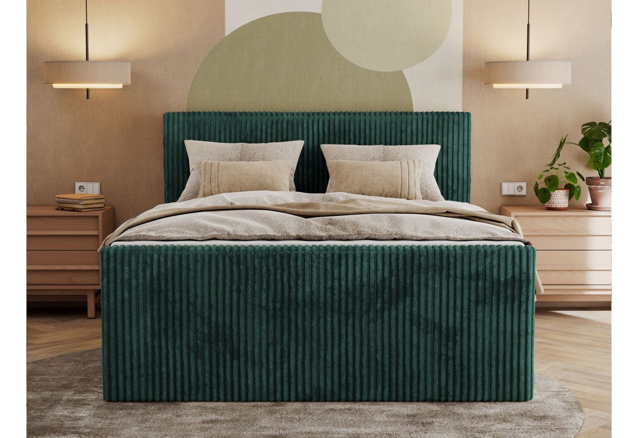 Łóżko kontynentalne TILIANO KING DUO 180x200 - H3 - ciemnozielony, sztruks