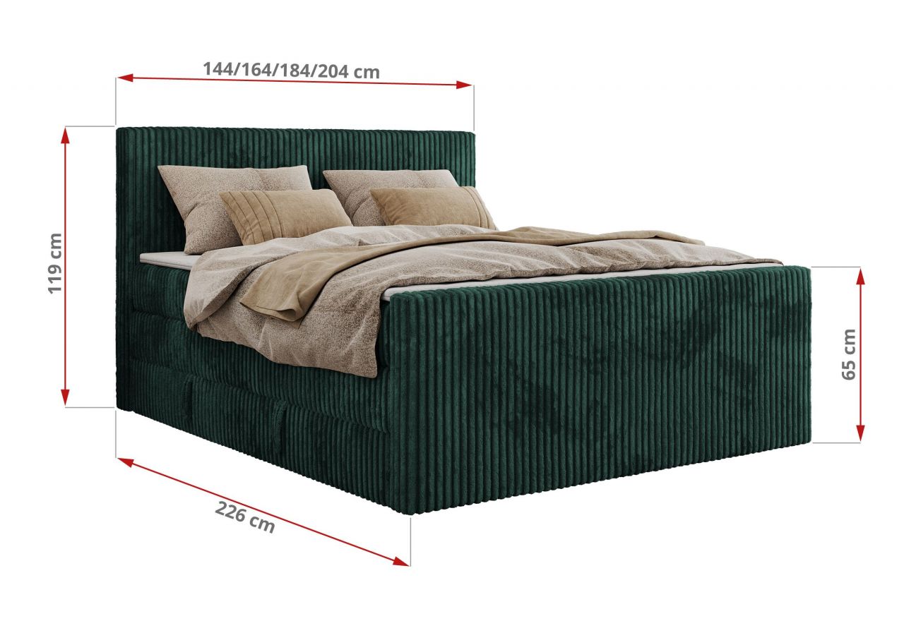 Łóżko kontynentalne TILIANO KING DUO 200x200 - H3 - ciemnozielony, sztruks