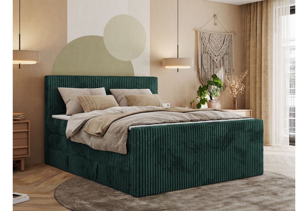 Łóżko kontynentalne TILIANO KING DUO 160x200 - H4 - ciemnozielony, sztruks