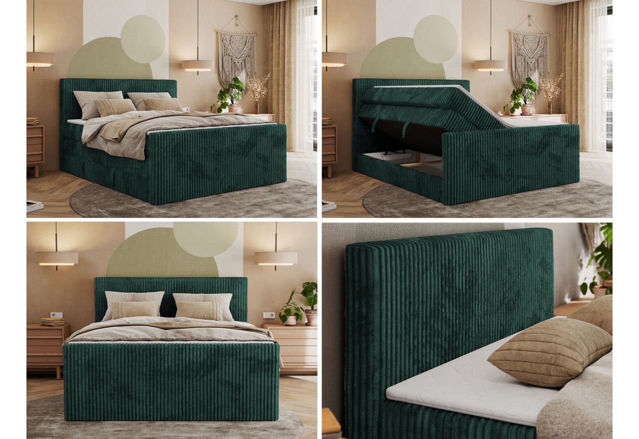 Łóżko kontynentalne TILIANO KING DUO 160x200 - H4 - ciemnozielony, sztruks