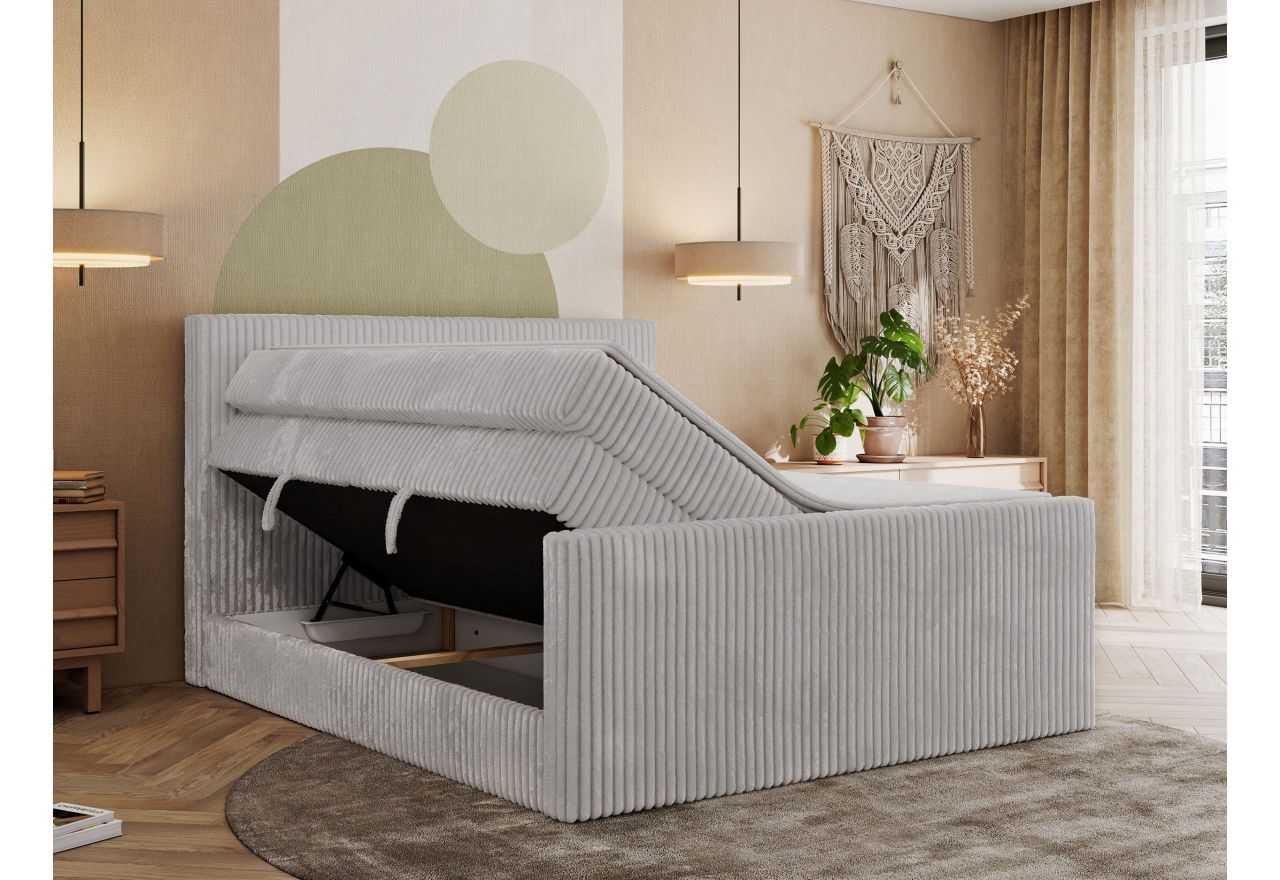 Łóżko kontynentalne TILIANO KING DUO 160x200 - H3 - jasnoszary, sztruks