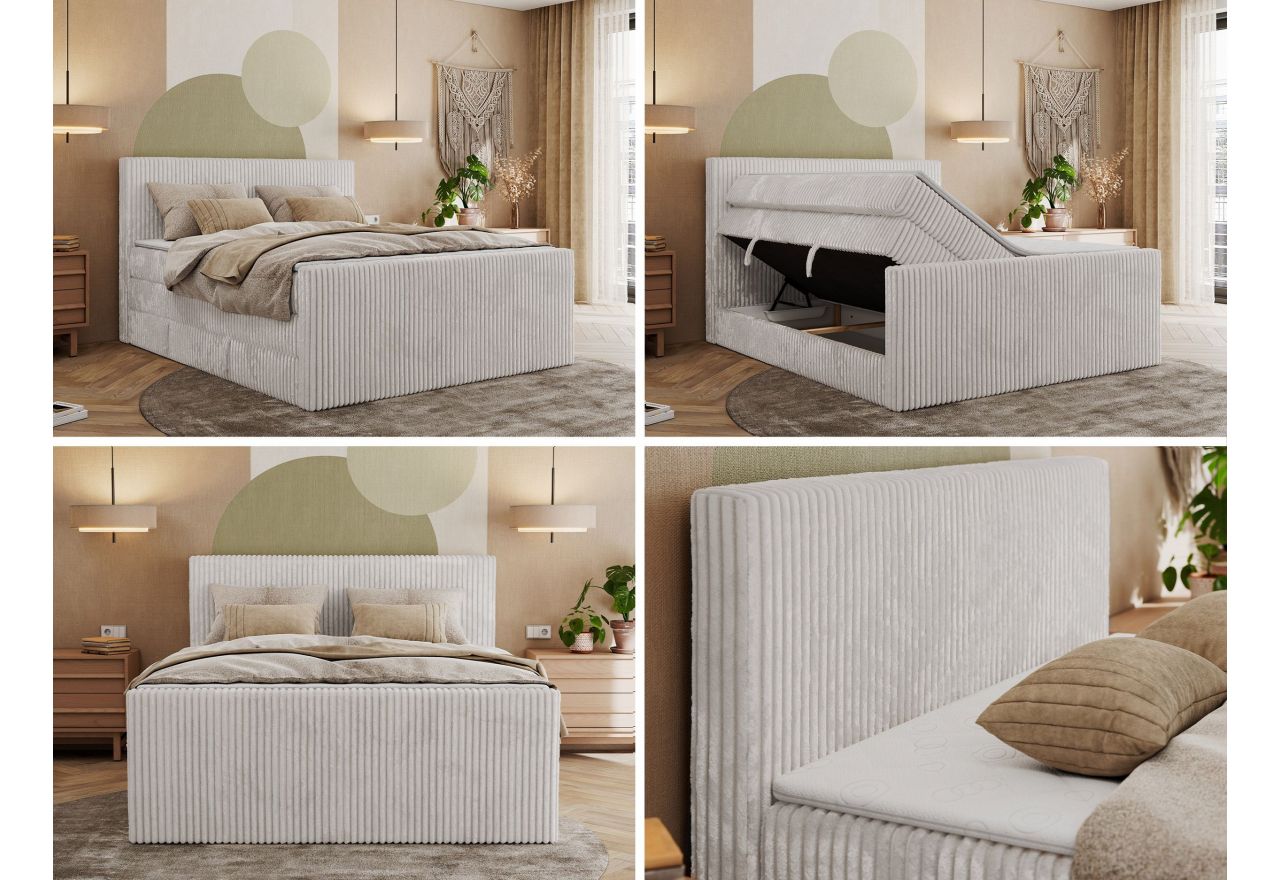 Łóżko kontynentalne TILIANO KING DUO 200x200 - H4 - jasnoszary, sztruks