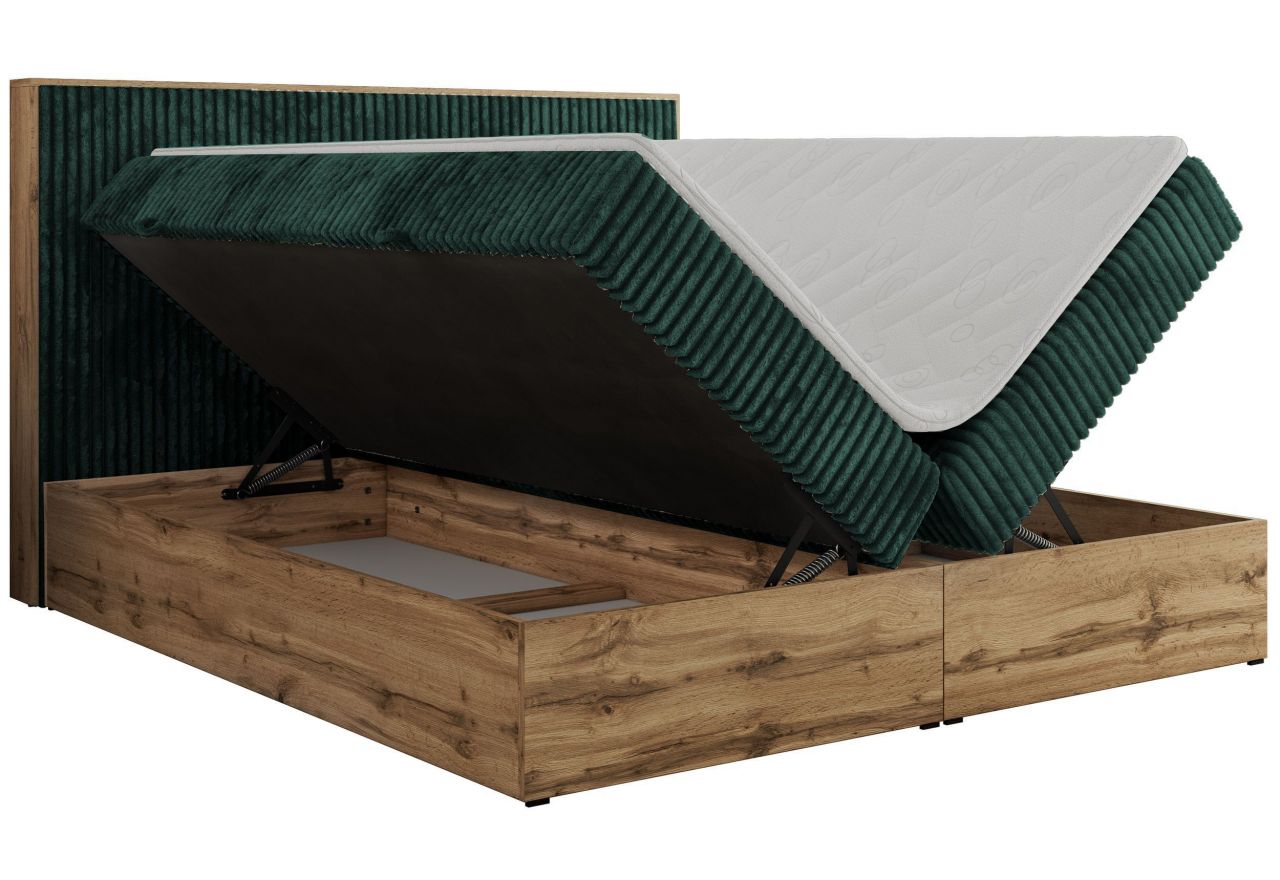 Łóżko kontynentalne WOOD CLASSIC 140x200 - H3 - ciemnozielony, sztruks