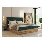 Łóżko kontynentalne WOOD CLASSIC 180x200 - H3 - ciemnozielony, sztruks