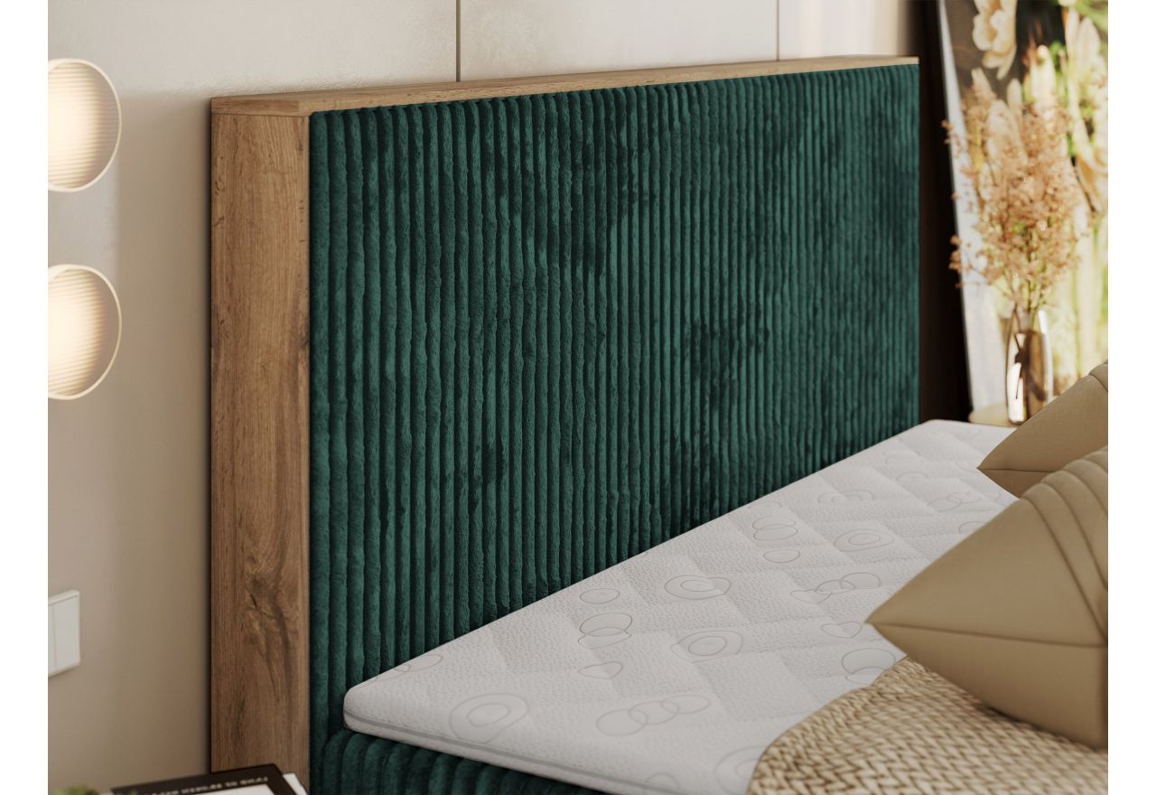 Łóżko kontynentalne WOOD CLASSIC 180x200 - H3 - ciemnozielony, sztruks