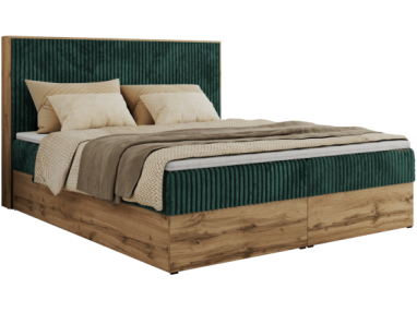 Łóżko kontynentalne WOOD CLASSIC 160x200 - H4 - ciemnozielony, sztruks