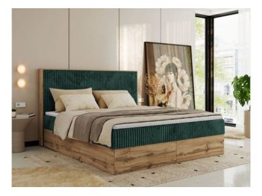 Łóżko kontynentalne WOOD CLASSIC 180x200 - H4 - ciemnozielony, sztruks