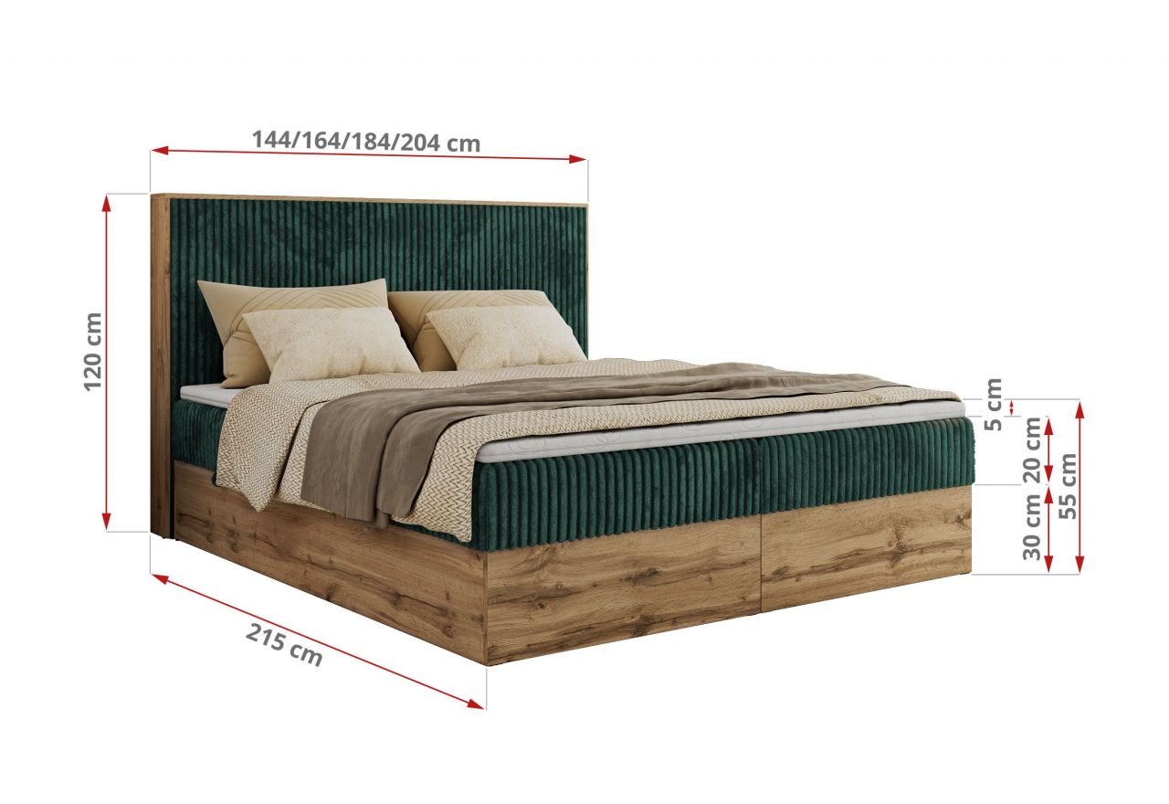 Łóżko kontynentalne WOOD CLASSIC 180x200 - H4 - ciemnozielony, sztruks