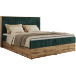 Łóżko kontynentalne WOOD CLASSIC 200x200 - H4 - ciemnozielony, sztruks