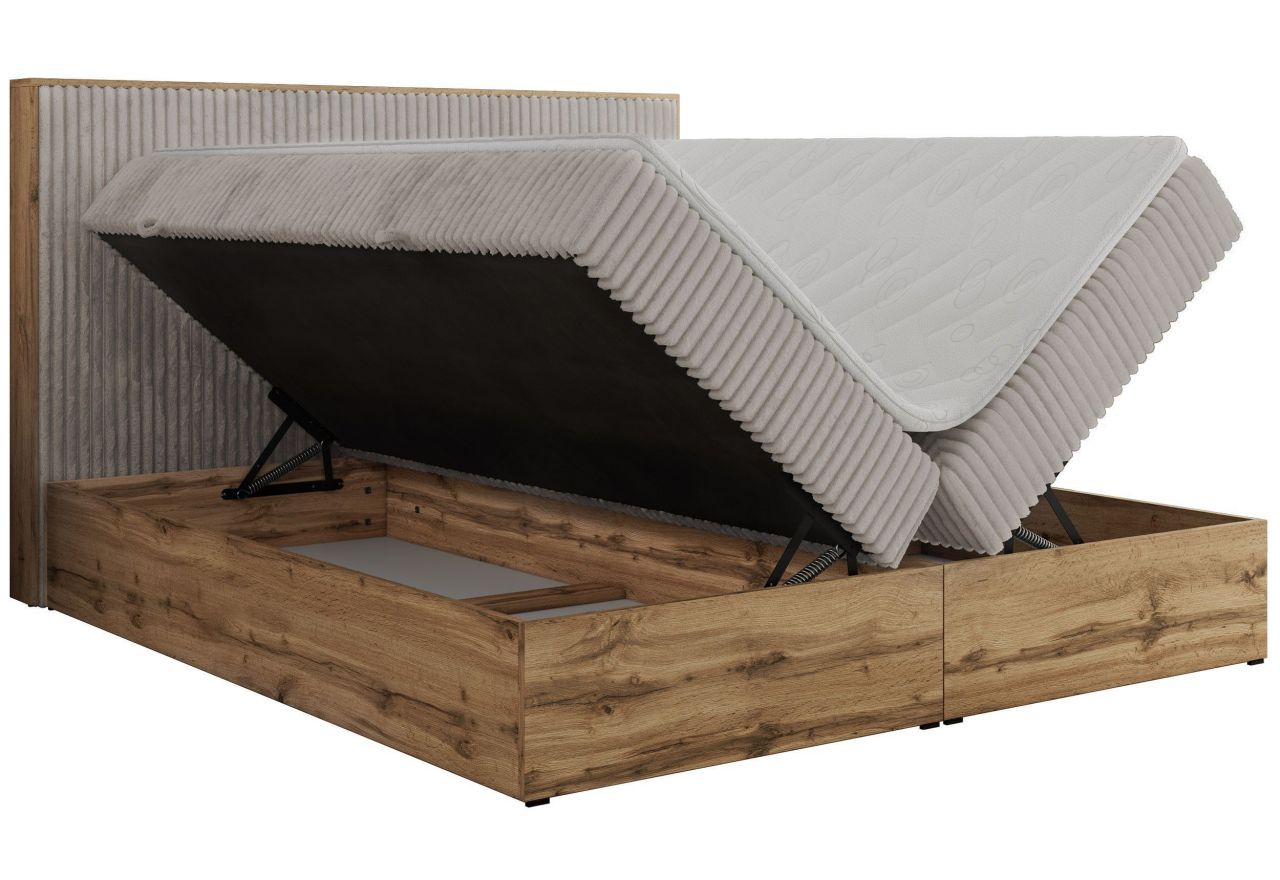 Łóżko kontynentalne WOOD CLASSIC 160x200 - H3 - jasnoszary, sztruks