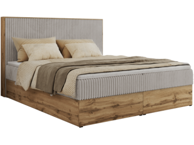 Łóżko kontynentalne WOOD CLASSIC 180x200 - H3 - jasnoszary, sztruks