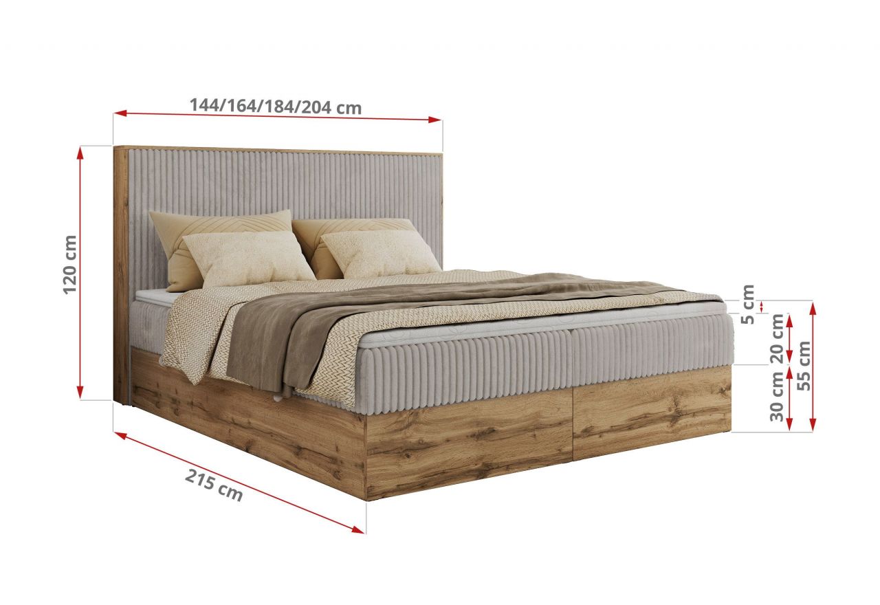 Łóżko kontynentalne WOOD CLASSIC 200x200 - H3 - jasnoszary, sztruks