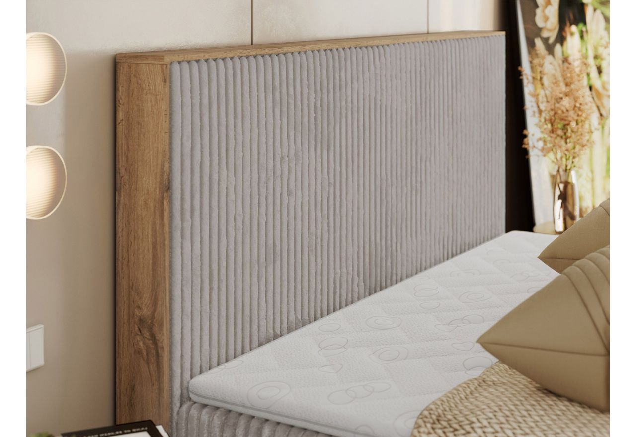 Łóżko kontynentalne WOOD CLASSIC 200x200 - H3 - jasnoszary, sztruks