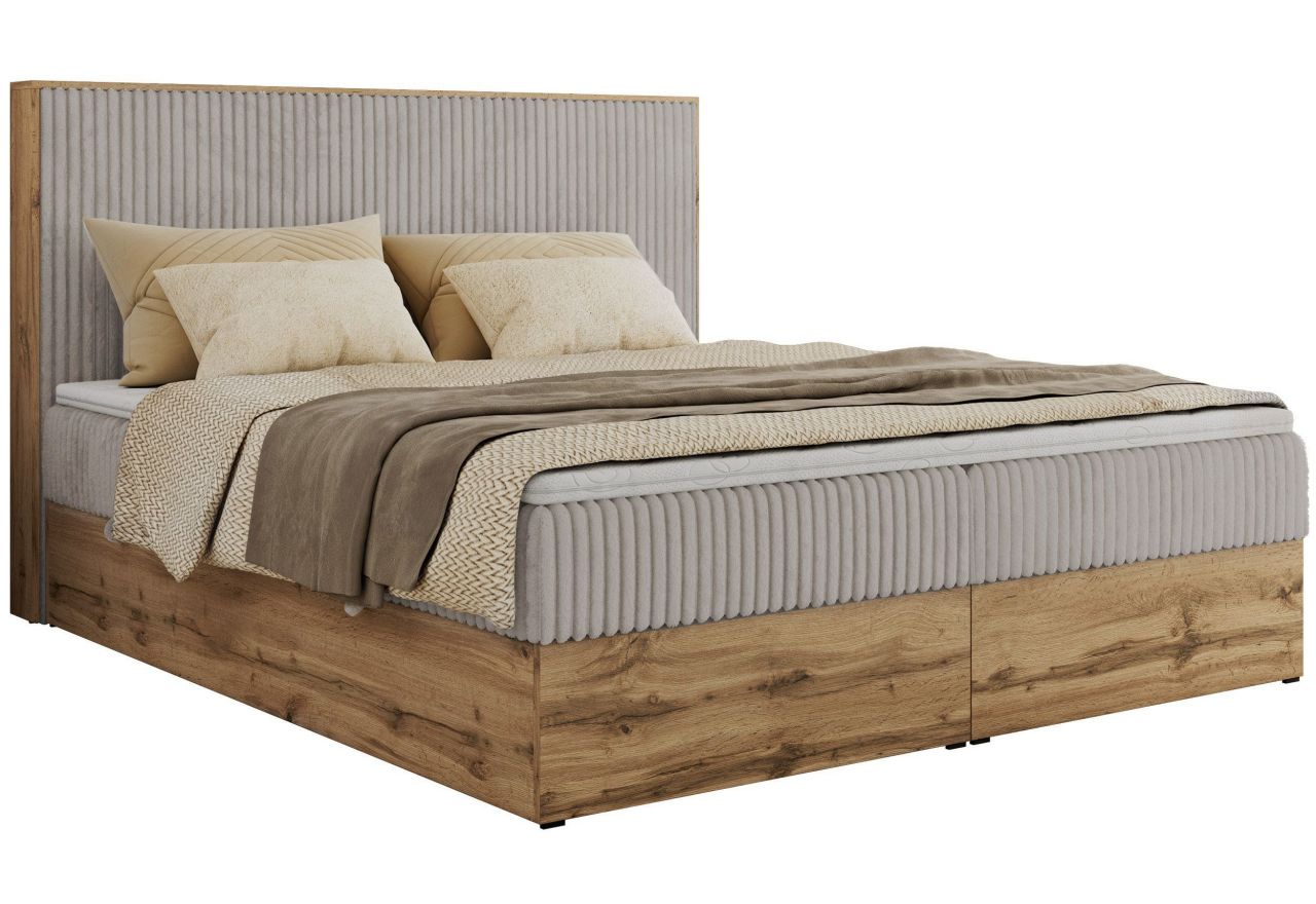 Łóżko kontynentalne WOOD CLASSIC 200x200 - H3 - jasnoszary, sztruks