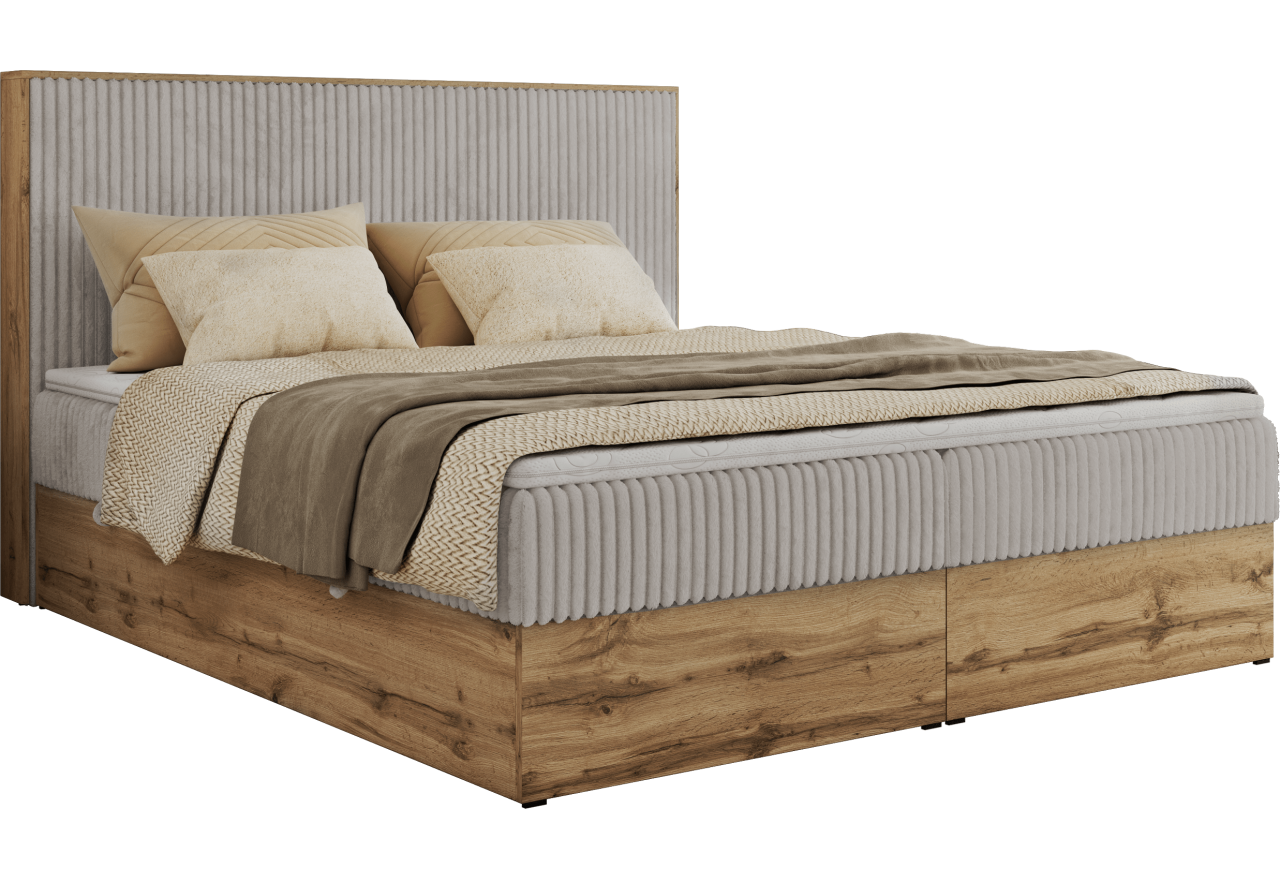Łóżko kontynentalne WOOD CLASSIC 140x200 - H4 - jasnoszary, sztruks