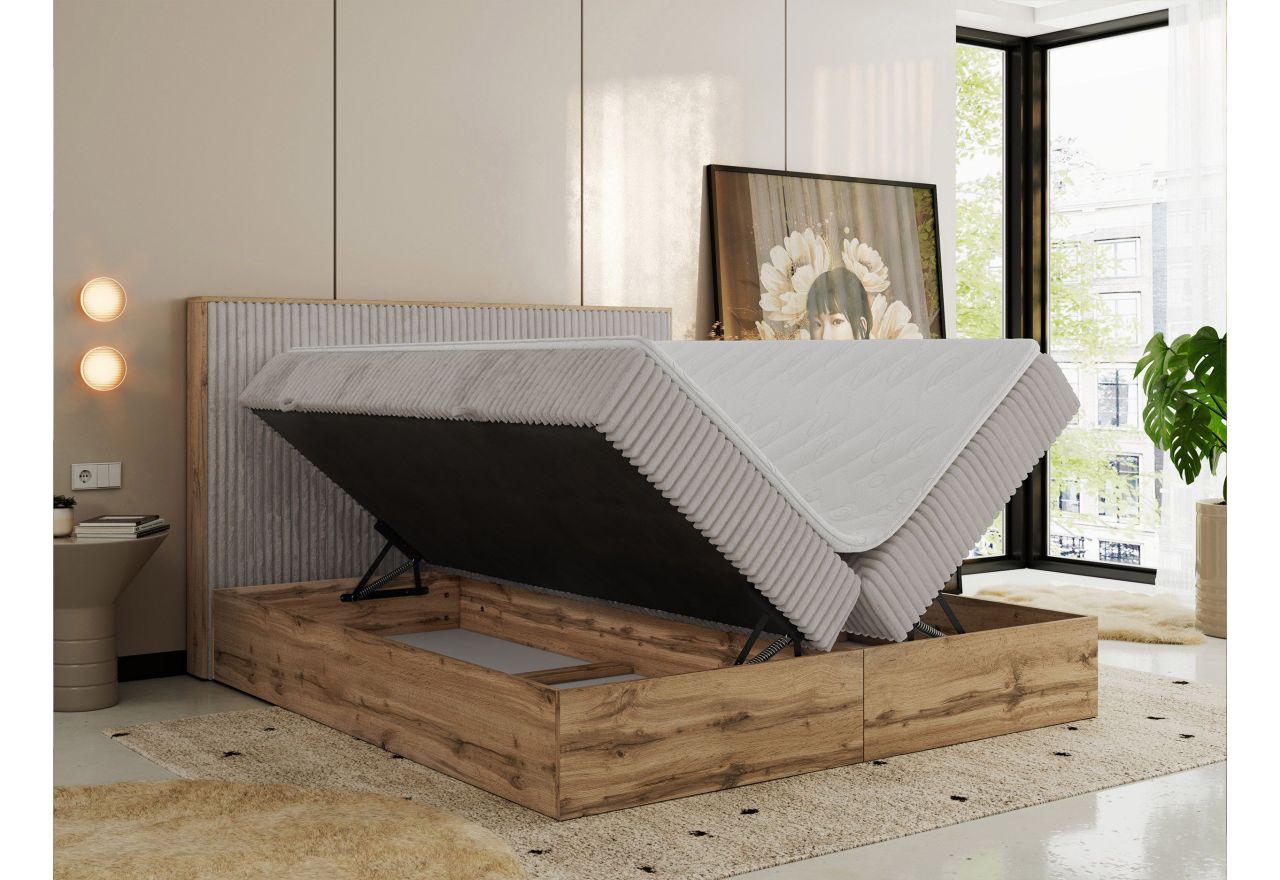 Łóżko kontynentalne WOOD CLASSIC 200x200 - H4 - jasnoszary, sztruks