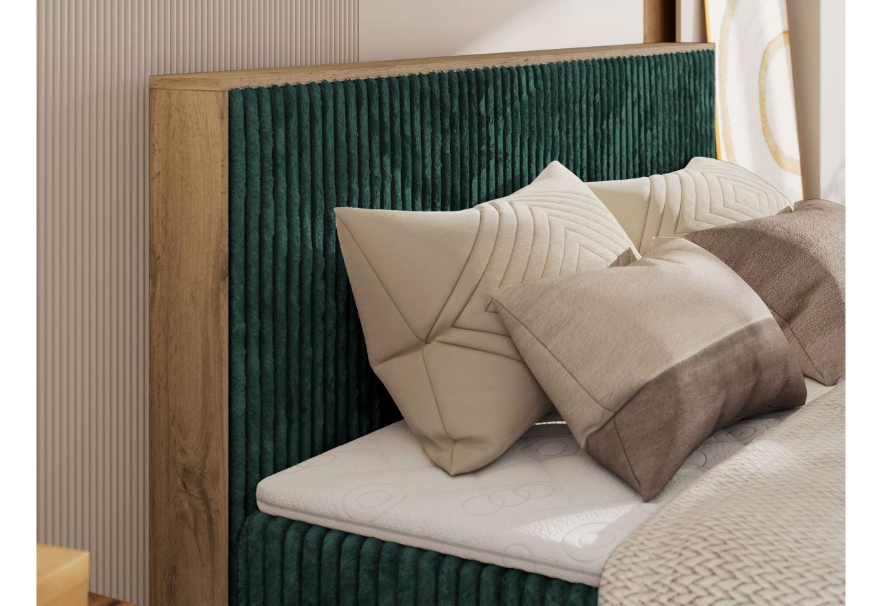 Łóżko kontynentalne WOOD CLASSIC KING 140x200 - H3 - ciemnozielony, sztruks