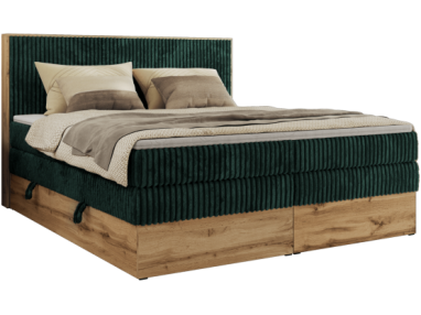 Łóżko kontynentalne WOOD CLASSIC KING 200x200 - H3 - ciemnozielony, sztruks