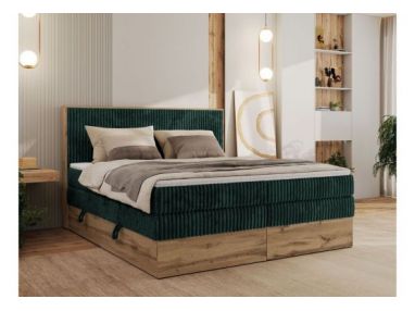 Łóżko kontynentalne WOOD CLASSIC KING 140x200 - H4 - ciemnozielony, sztruks