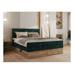 Łóżko kontynentalne WOOD CLASSIC KING 140x200 - H4 - ciemnozielony, sztruks