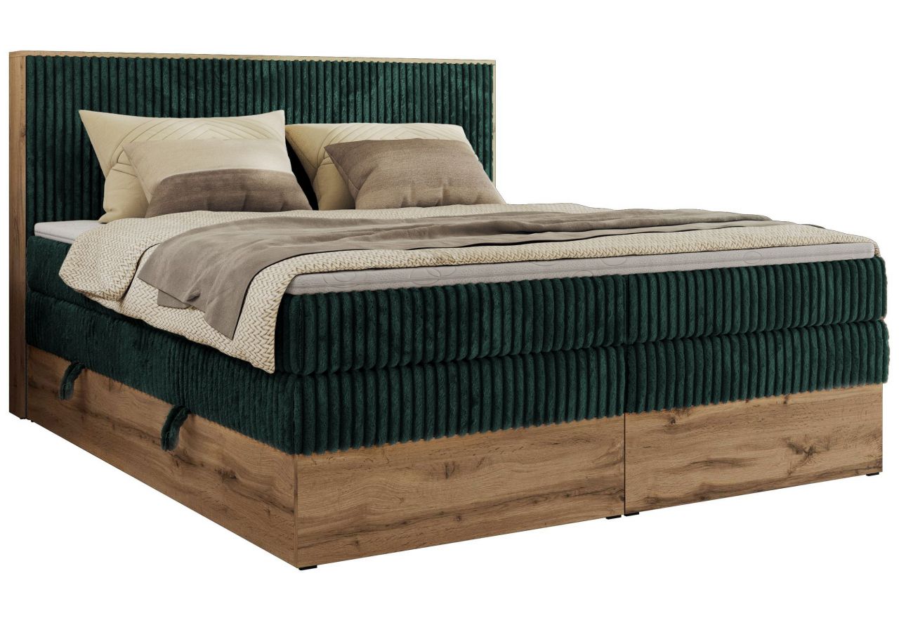 Łóżko kontynentalne WOOD CLASSIC KING 140x200 - H4 - ciemnozielony, sztruks